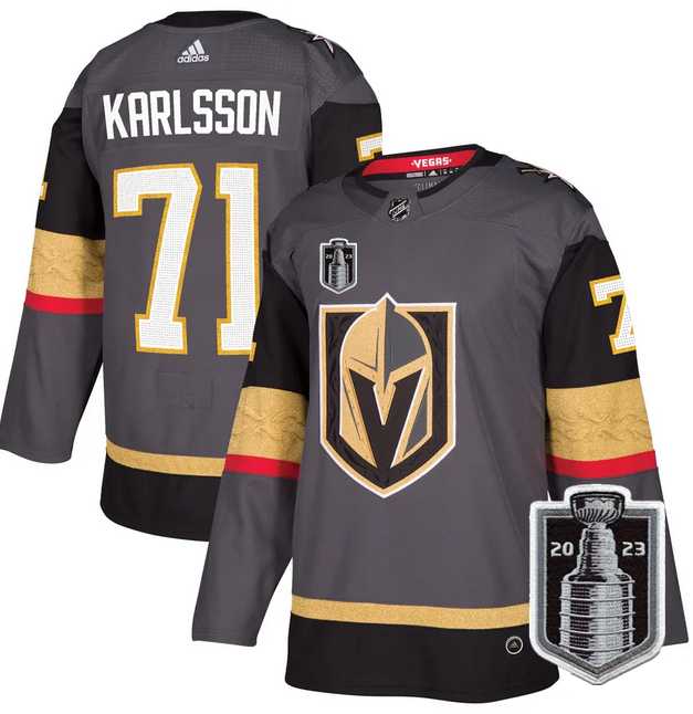 Men's Vegas Golden Knights #71 William Karlsson Gray 2023 Stanley Cup Final Stitched Jersey Dzhi